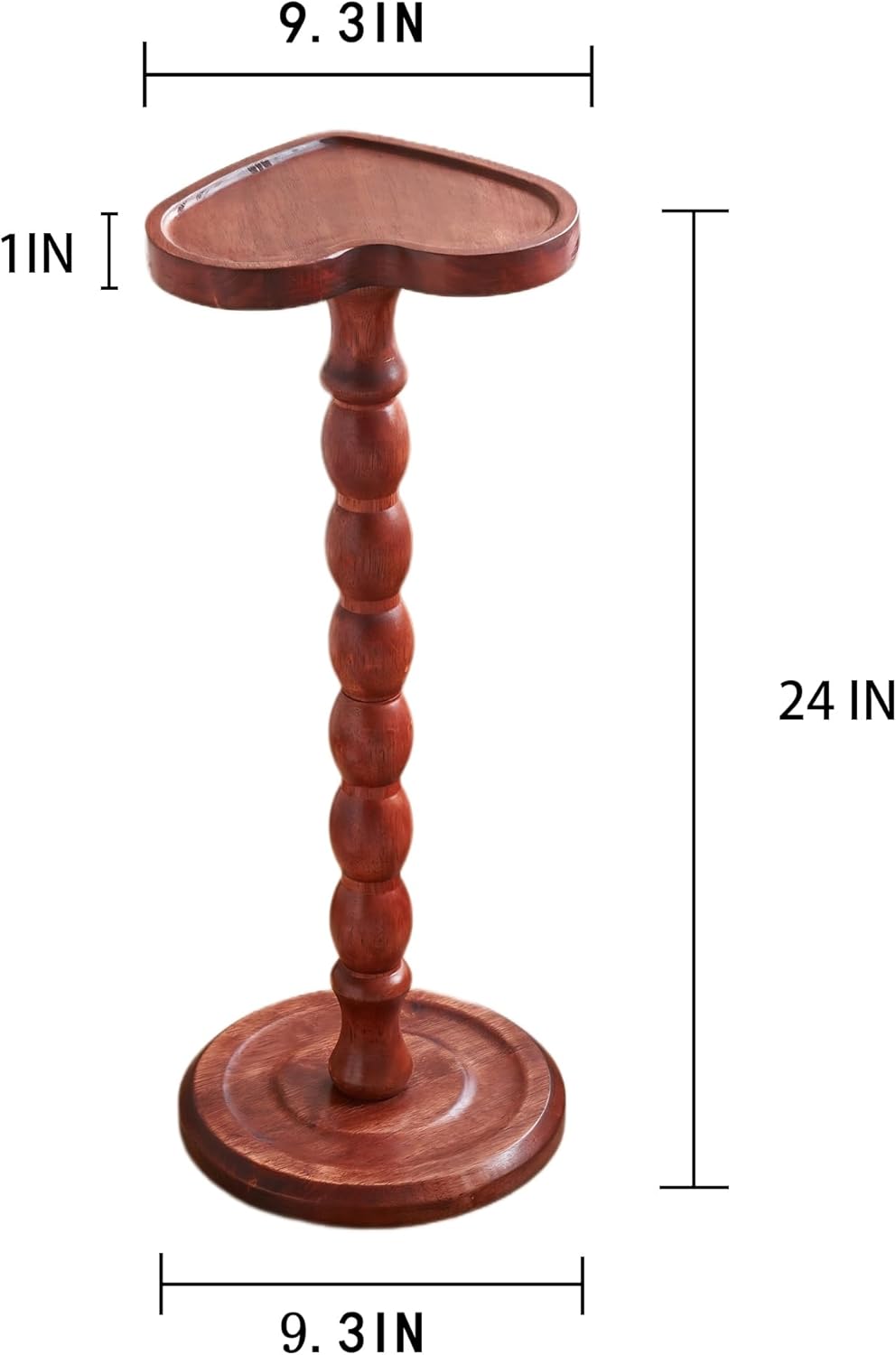 24" Tall Solid Wood Round Side Table – Coffee Table & Plant Stand 2-in-1 with Non-Slip Pads – Farmhouse Living Room/Patio Use (Red)