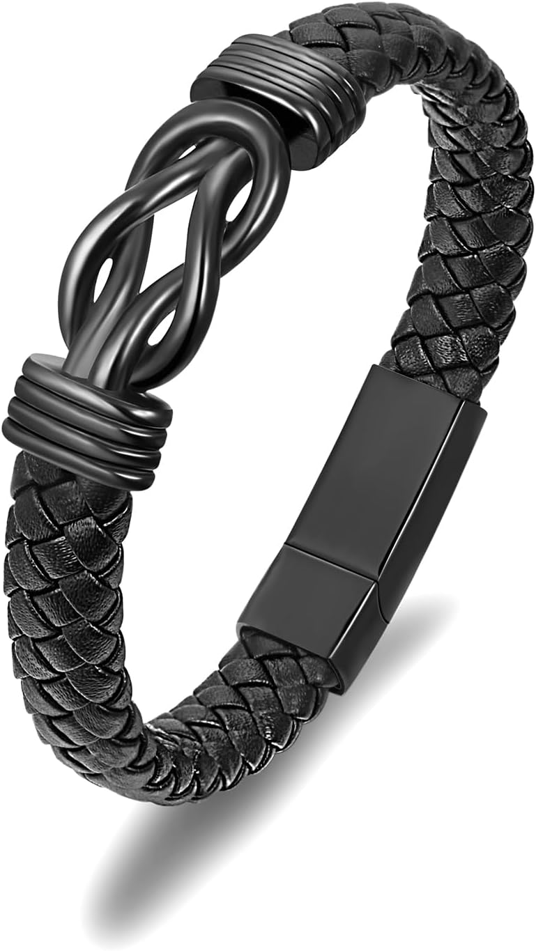 abooxiu Urn Bracelet for Ashes Leather Cremation Bracelet for Human Ashes Stainless Steel Ash Bracelets Memorial Cremation Jewelry Keepsake Bangle for Men