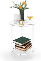 Clear Acrylic Round Side Table for Small Spaces, Acrylic Clear Coffee/End/Bedside Table,2-Tier Acrylic Nightsand/Furniture for Living Room, Bedroom, Bathroom, Garden, Office