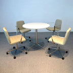 White Dining Table Round Small Office Table Conference Table Coffee Meeting Table w/Stainless Steel X-Shaped Pedestal for Office Boardroom Kitchen Living Room 31.5 inch