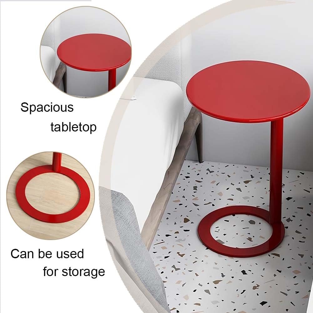 Modern C-Shaped Round Side Table for Living Room, Bedroom, and Office – Metal Coffee, and Bedside Table(Red,18.9 * 18.9 * 27.2in)