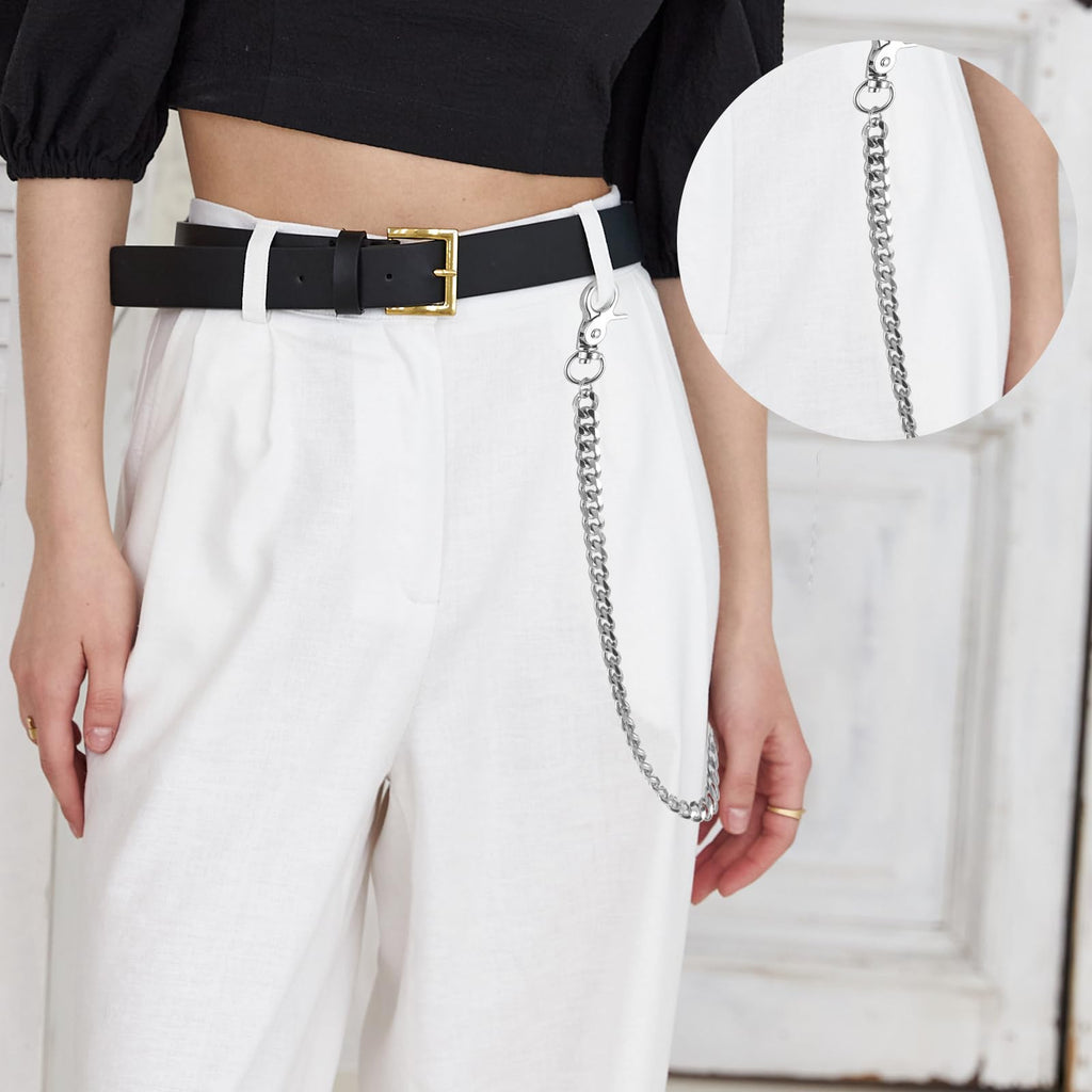 WY LIGHTING LEVEL Waist Chain Heavy Duty Metal Keychain Punk Wallet Chains Hip Hop Keyholder Round Clasp Goth Keyring for Pants(Silver)