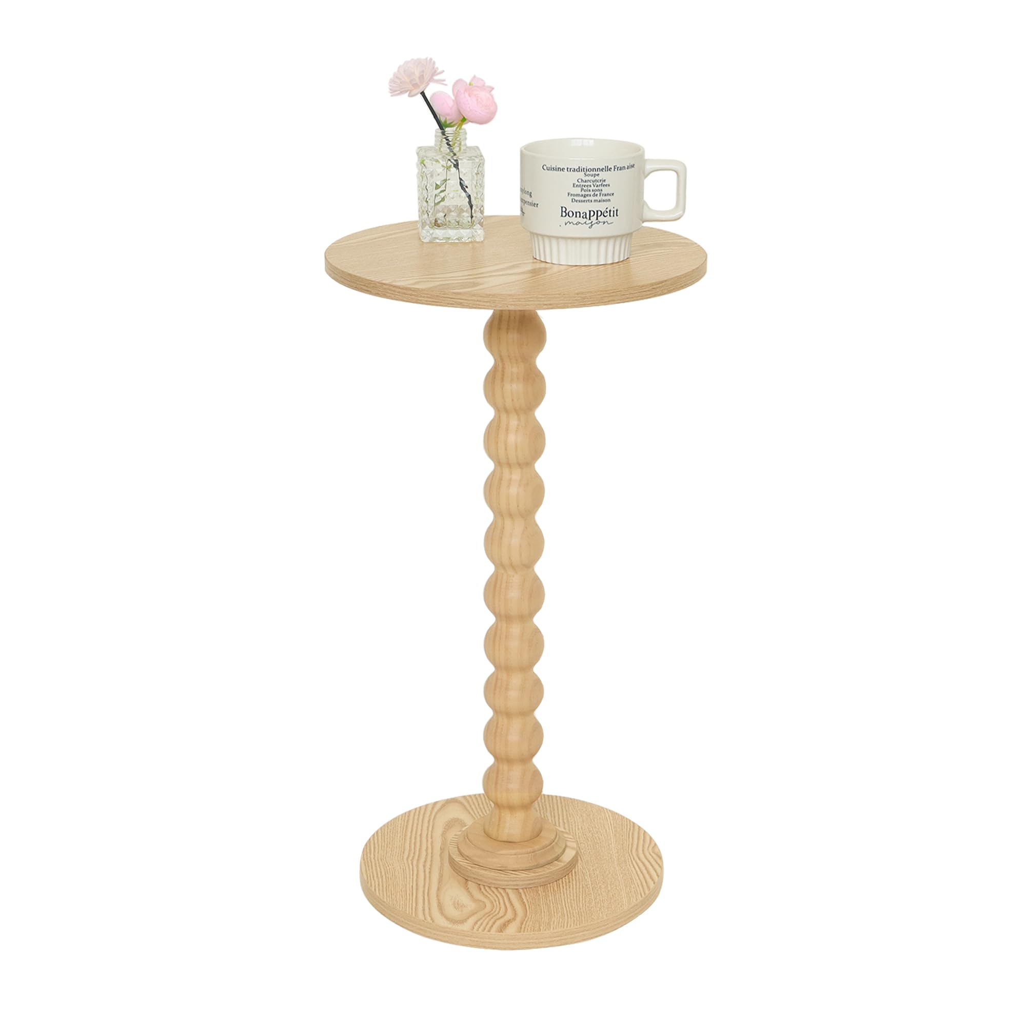 Round Side Table, Small Drink Table for Small Spaces, Modern Accent Nightstand with Solid Wood Leg for Living Room, Bedroom, Corners, and Office (Rustic Brown)