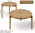 Wooden Round Nesting Coffee Tables Set of 2,Round End Table,Small Nesting Tables,Side Table,for for Living Room Bedroom Balcony by Solid Wood