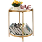 TeoKJ 2 Tier Gold Side Table, Folding Round Metal End Table Small Nightstand with Two Removable Tray for Bedroom Living Room Small Spaces Bedside Gold