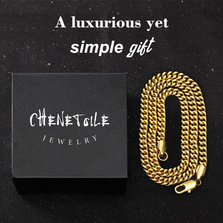 CHENETOILE Corrente Cubana Masculina de Ouro 14K 5mm Colar de Ouro para Homens 20 Polegadas