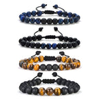 M MOOHAM Natural Stone Bracelets for Men - 8mm Tiger Eye, Matte Agate, Lava Rock - Teen Boys Gifts for Birthday, Anniversary, Christmas