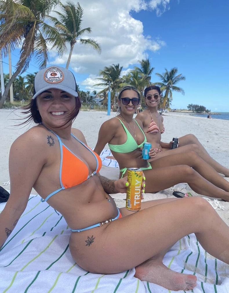 ATENGNES Women's Triangle Thong Bikini Sets Sexy Brazilian String Chain 2 Piece Swimsuit Cute Bathing Suit Orange