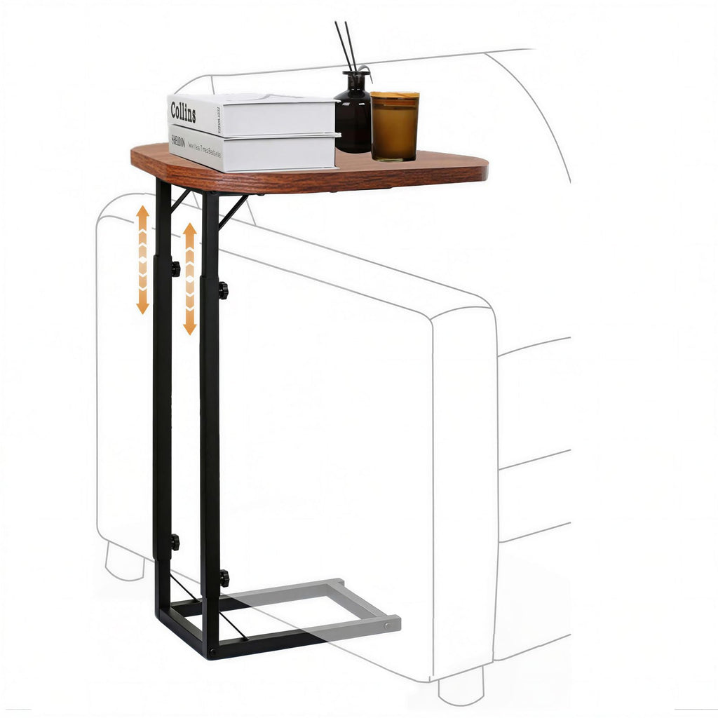 Premium Adjustable C Shaped End Table, Mini Side Tables for Couch and Sofa, Small Coffee Table with Metal Frame, Beautiful and Practical Sidekick for Your Living Room, Bedroom, Bedside, Rustic Black