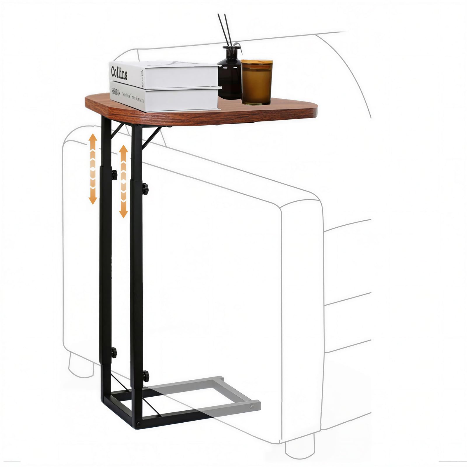 Premium Adjustable C Shaped End Table, Mini Side Tables for Couch and Sofa, Small Coffee Table with Metal Frame, Beautiful and Practical Sidekick for Your Living Room, Bedroom, Bedside, Rustic Black