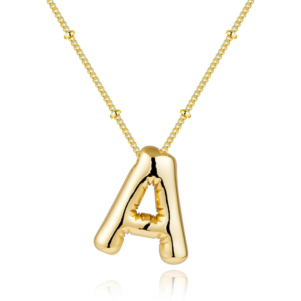 Ballon-Anfangsbuchstaben-Halsketten für Frauen, Blasenbuchstaben-Halskette 18K vergoldeter zarter Alphabet-Anhänger, puffiger Name, personalisiertes Schmuckgeschenk (Anfangsbuchstaben-Halskette A)