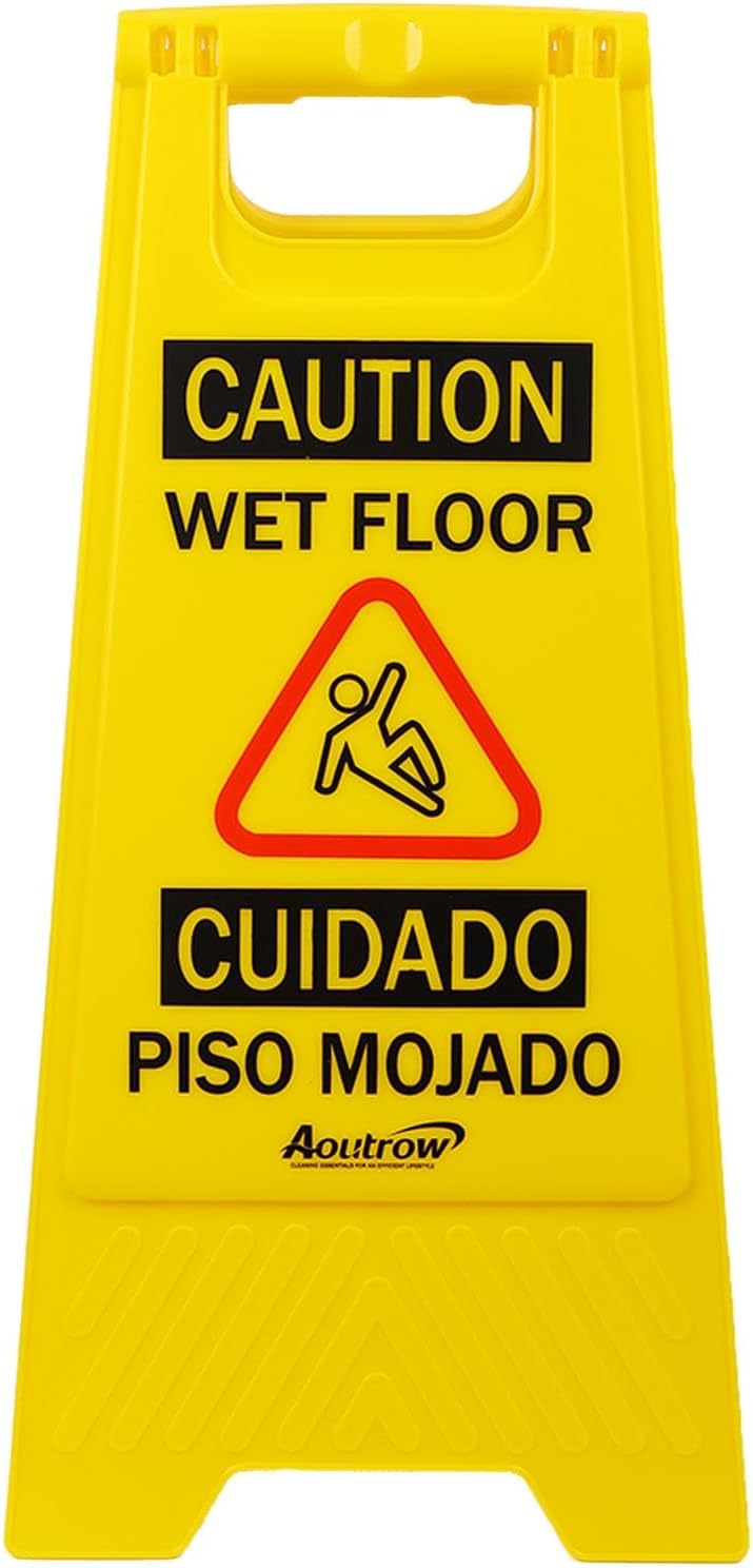 Caution Wet Floor Sign, Bilingual Foldable Safety Sign (17.12in x 8.38in x 0.94in), Yellow (1 Pack)