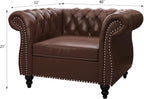 2 Piece Living Room Set, Chesterfield Leather Sofa Couch Chair with Scroll Arms and Nailhead for Living Room, Office (Dark Brown)