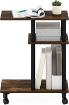Furinno Turn-N-Tube C Shaped Side Table with Casters, Amber Pine/Black