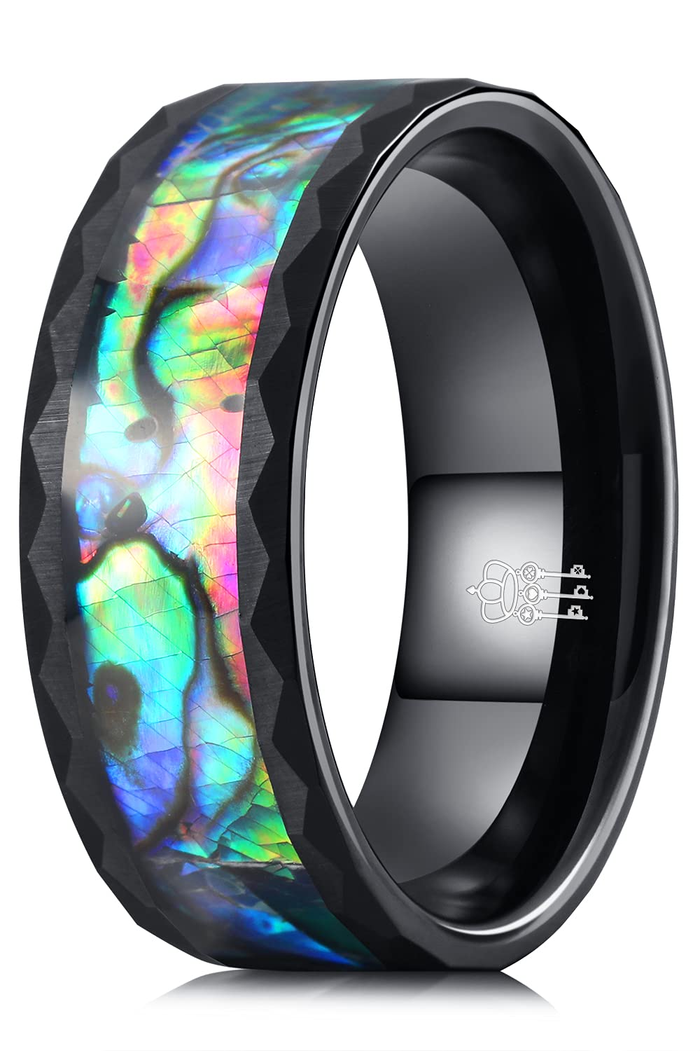 THREE KEYS JEWELRY Abalone Shell Inlay Tungsten Rings 4mm 6mm 8mm Womens Mens Silver Wedding Band/Customized Ring