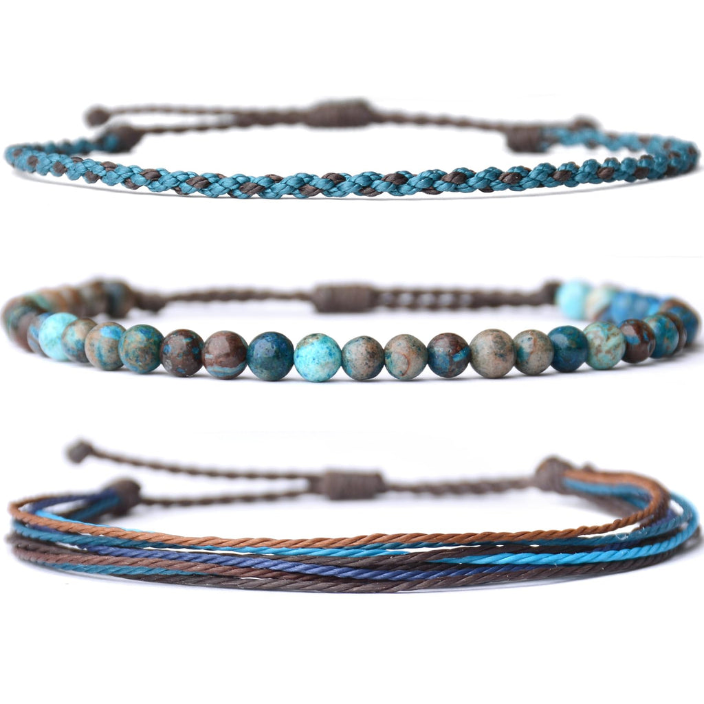 Handmade Natural Stone Beaded Healing Bracelet Gift for Men Adjustable Rope String Bracelet (Lava Rock, Adjustable)