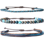 Handmade Natural Stone Beaded Healing Bracelet Gift for Men Adjustable Rope String Bracelet (Lava Rock, Adjustable)