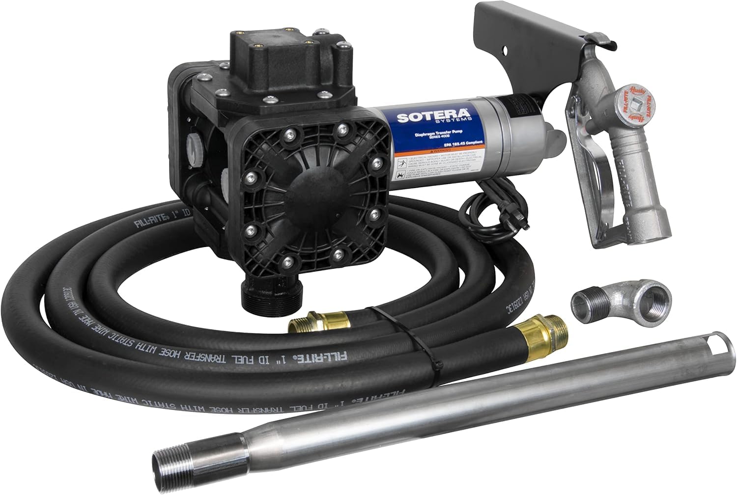 Sotera FR450B 115V DC Oil Transfer Pump, Bung Mount with Suction Pipe - Double Diaphragms - Consistent Performance - Fluid-Compatible - Mobile - Multiple Configurations - Thermally-Protected Motor