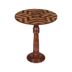 Wooden End Table for Living Room - 18x22 Burnt Finish Carved Side Table, Single Pillar Nightstand, Bedside Table for Books, Plants, Magazines, Small Space Accent Table