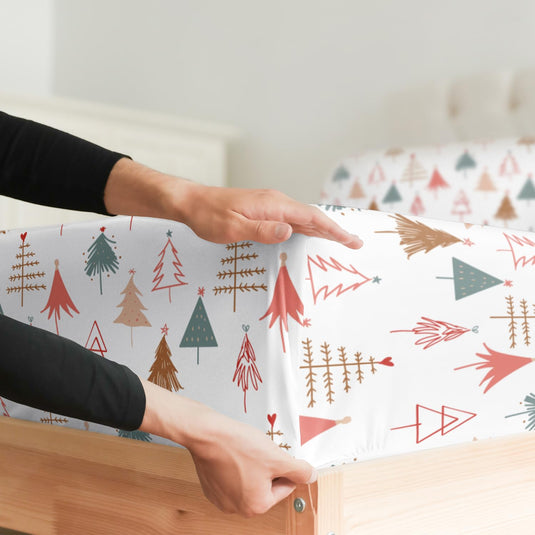 King Christmas Tree Sheet Set - Holiday Xmas Pattern Linen Set - Deep Pockets - Snug Fit - 4 Piece - Wrinkle Free - Comfy & Cooling Festive Winter Bedding - Easy To Care For - Kid Friendly