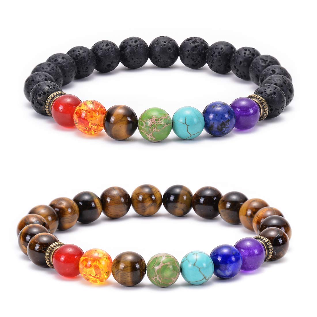 GelConnie Lava Rock Chakra Bracelet 7 Chakra 8mm Natural Stone Healing Bracelet Stress Relief Yoga Beads Anxiety Bracelet Aromatherapy Essential Oil Diffuser Bracelet Bangle