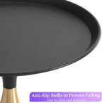 seonyou Small Round Side Table, Black Accent Modern Minimalist Metal Circle Pedestal End Table, Unique Fluted Drink Martini Tables for Small Spaces