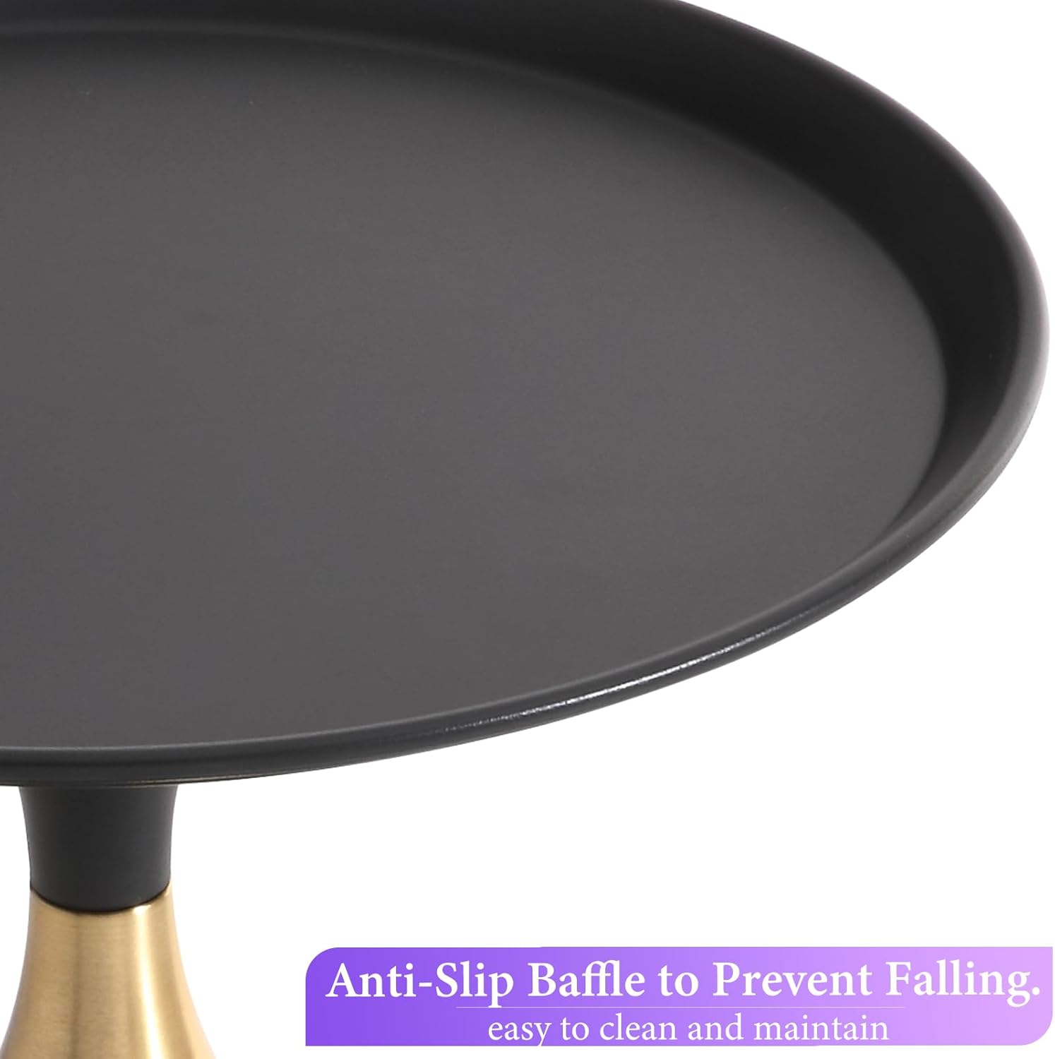 seonyou Small Round Side Table, Black Accent Modern Minimalist Metal Circle Pedestal End Table, Unique Fluted Drink Martini Tables for Small Spaces