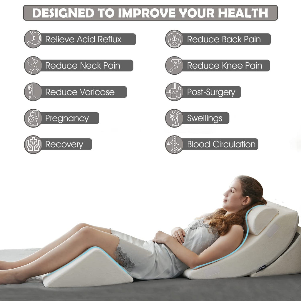 Ganaver 4-częściowy ortopedyczny klin do łóżka Zestaw poduszek Po operacji Relaksująca podpora pleców Regulowana poduszka pod głowę Trójkątna poduszka z pianki memory na refluks kwasowy, do spania, czytania, uniesienia nóg, chrapania