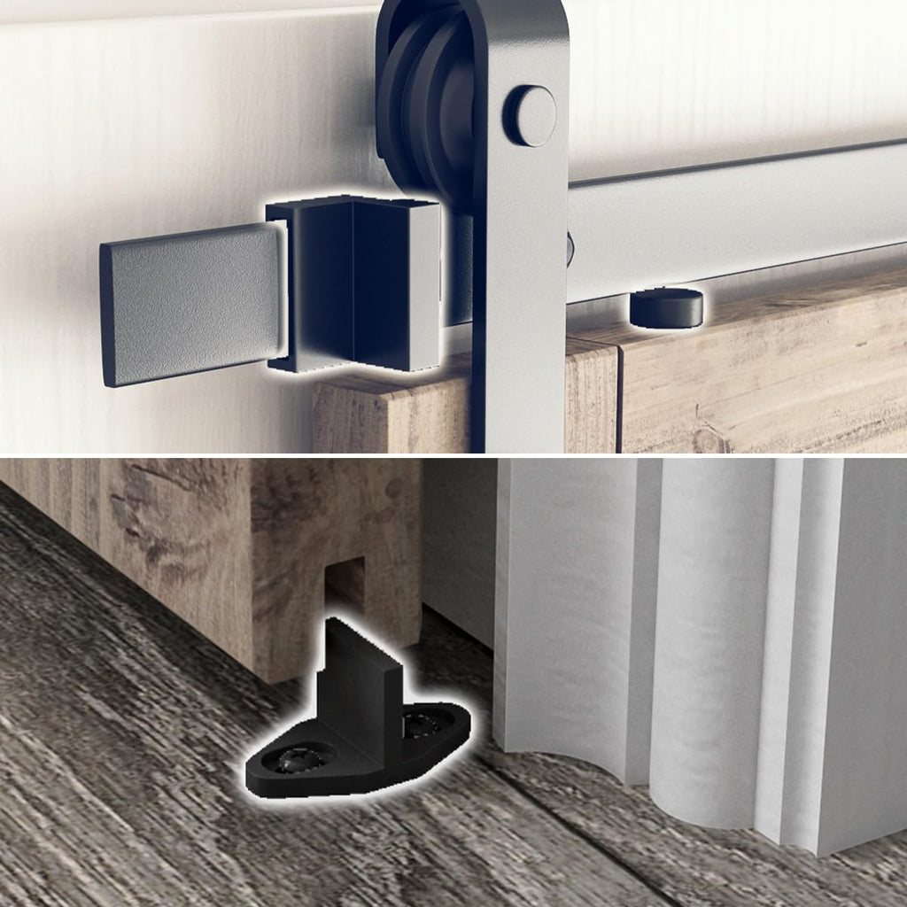 SMARTSTANDARD 6.8FT Sliding Barn Door Hardware Kit (Include 6.8ft Track Kit & Pull Handle Set & Floor Guide), Smoothly and Quietly, Easy to Install, Fit 36"-40" Wide Door Panel (J Shape) - Grand Goldman