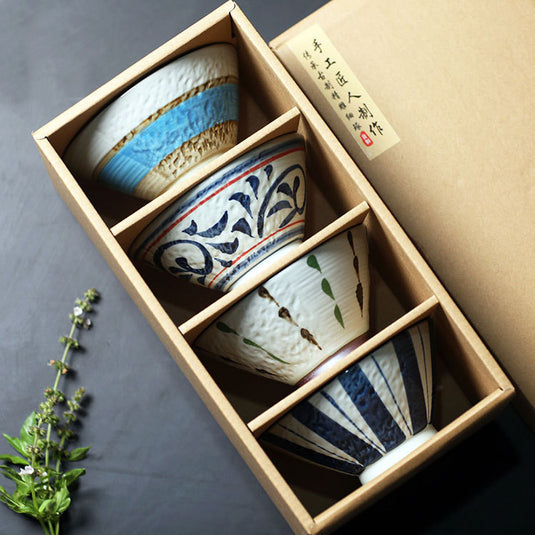 Hand Painted Underglaze Rice Bowl Japanese Style Ceramic Soup