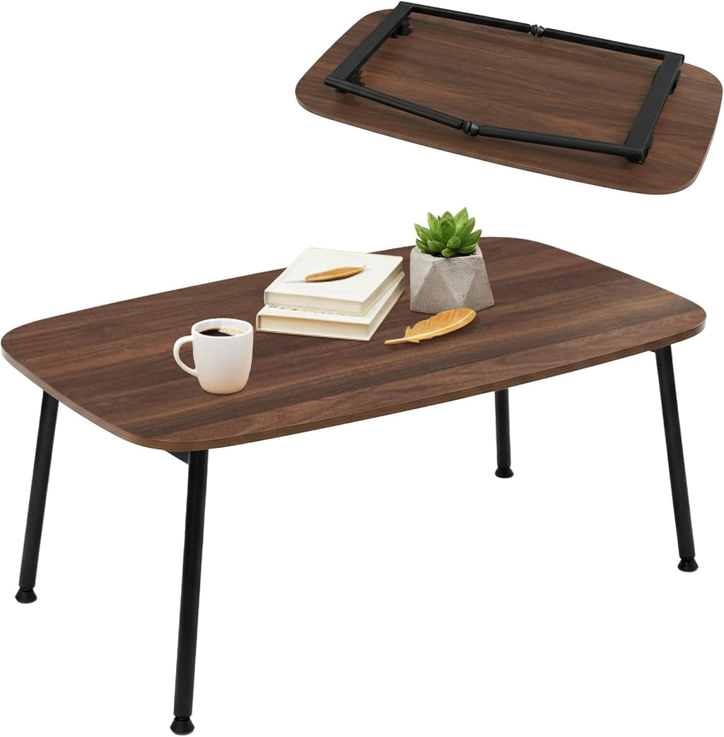 Folding Coffee Table, Portable Floor Table for Sitting on The Floor, Midcentury Modern Coffee Table, Foldable Floor Table for Living Room, 32''L x 16''W x 15''H, Walnut
