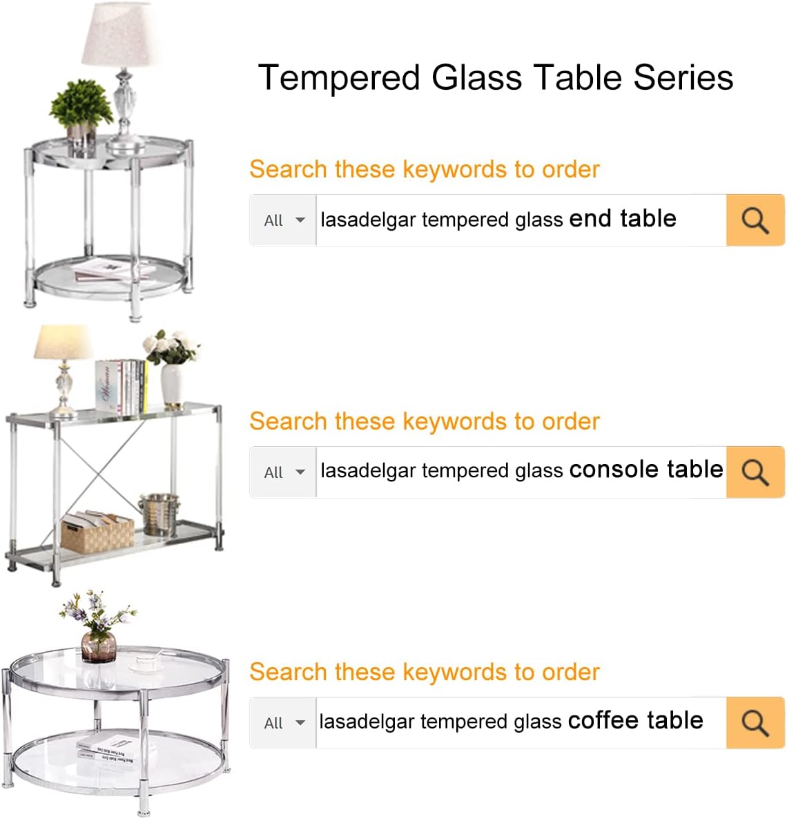 Tempered Glass Round Coffee Table, 32.3" Modern Acrylic Legs Circle Coffee Table for Living Room