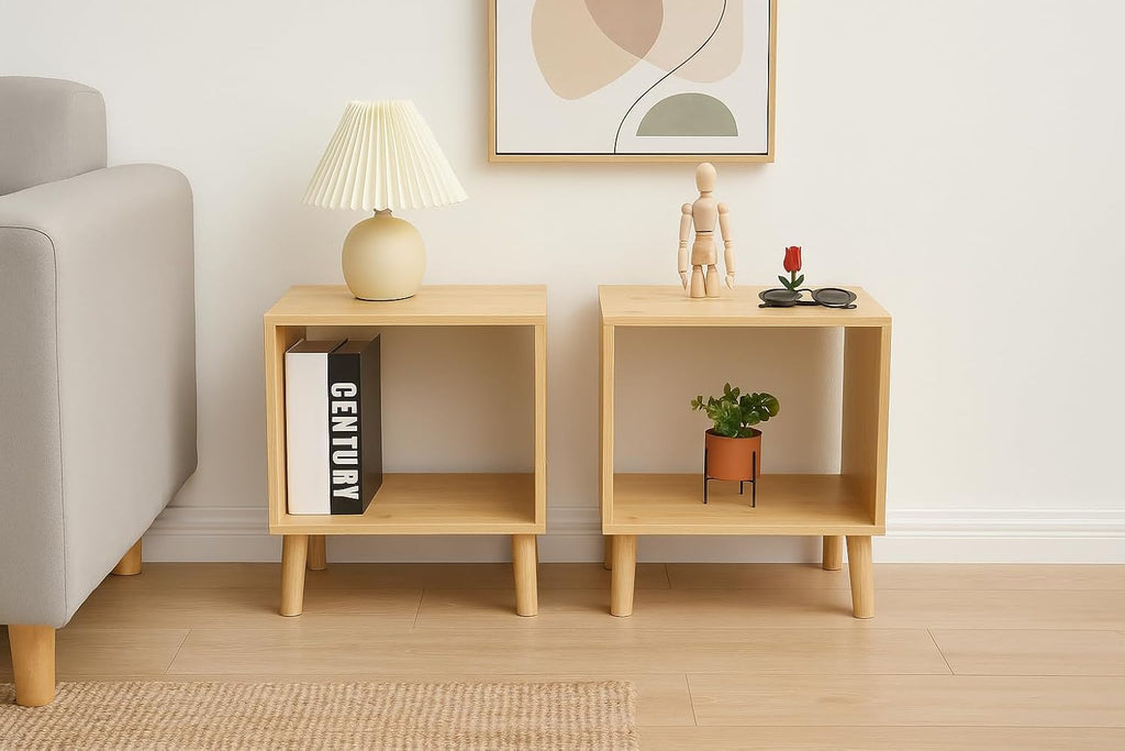 Bamboo Coffee Table Set of 2 – Modern End Tables for Living Room – Compact Side Corner Tables for Sofa or Bedroom – Minimalist Natural Wood Accent Furniture