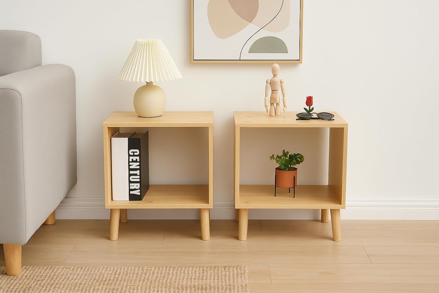 Bamboo Coffee Table Set of 2 – Modern End Tables for Living Room – Compact Side Corner Tables for Sofa or Bedroom – Minimalist Natural Wood Accent Furniture