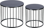 LEWIS&WAYNE Outdoor Side Table Set of 2, Metal Circle Accent End Tables for Balcony Backyard Garden Indoor Living Room, Durable Black Nesting Coffee Tables, 20”+16” Dia
