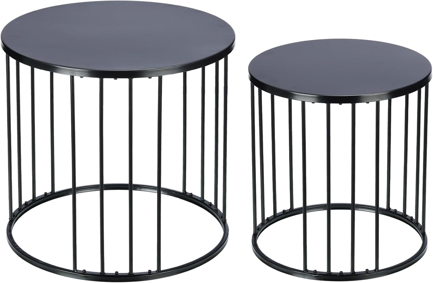 LEWIS&WAYNE Outdoor Side Table Set of 2, Metal Circle Accent End Tables for Balcony Backyard Garden Indoor Living Room, Durable Black Nesting Coffee Tables, 20”+16” Dia