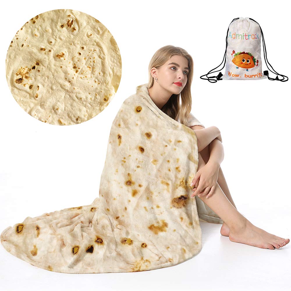 Admitrack Tortilla Blanket, Funny Realistic Round Burrito Throw for Adults & Kids (Double Sided)