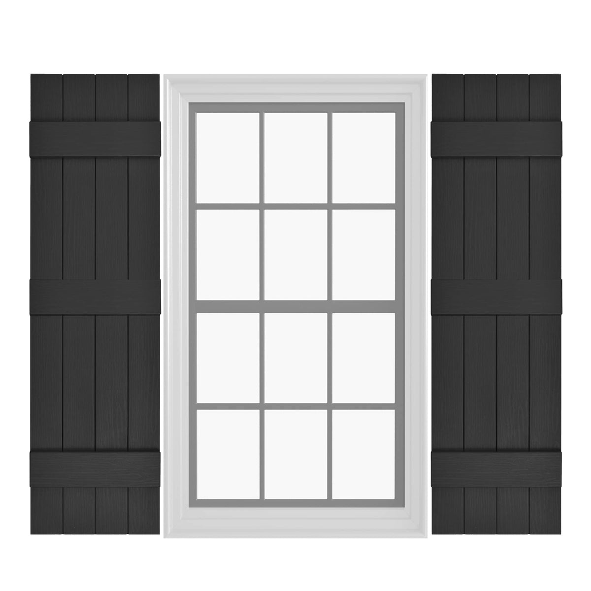 Pontiac Trail Board- und Batten-Vinylläden (1 Paar) | 14,5"x59" (4-Brett) - Schwarzes Cosmos/Bemalbar | Außenfensterläden | Enthält Montagematerial | Einfache Installation | Hergestellt in den USA