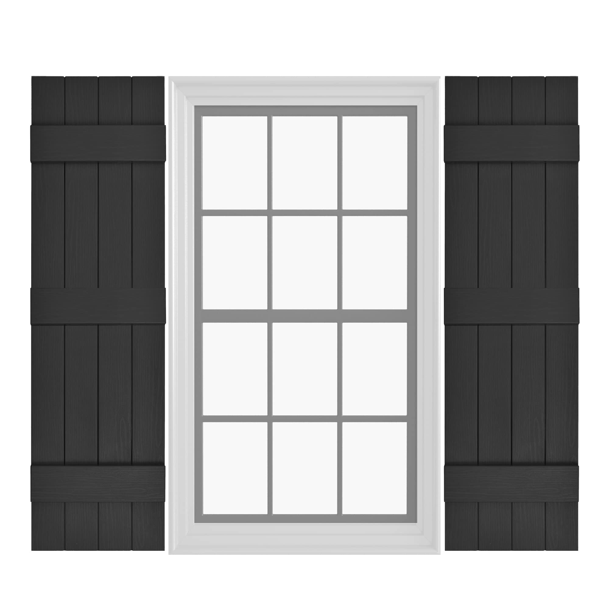 Pontiac Trail Board & Batten Vinyl Shutters (1 Pair) | 14.5"x55" (4-Board) - Black Cosmos/Paintable | Exterior Window Shutters | Includes Mounting Hardware | Simple Installation | Made in USA