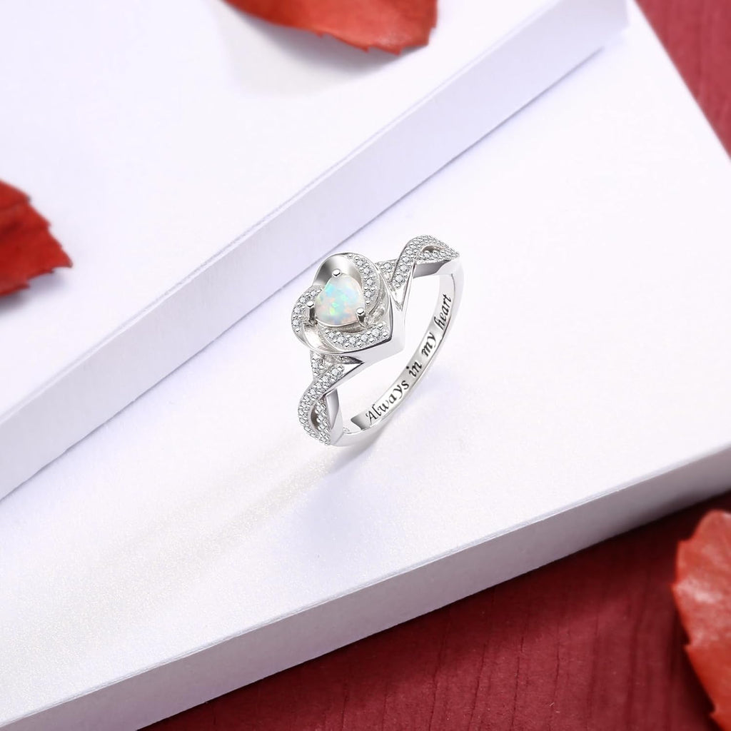 Heart Cremation Ring for Ashes - 925 Sterling Silver Opal Urn Keepake Rings Memorial Jewelry for Women