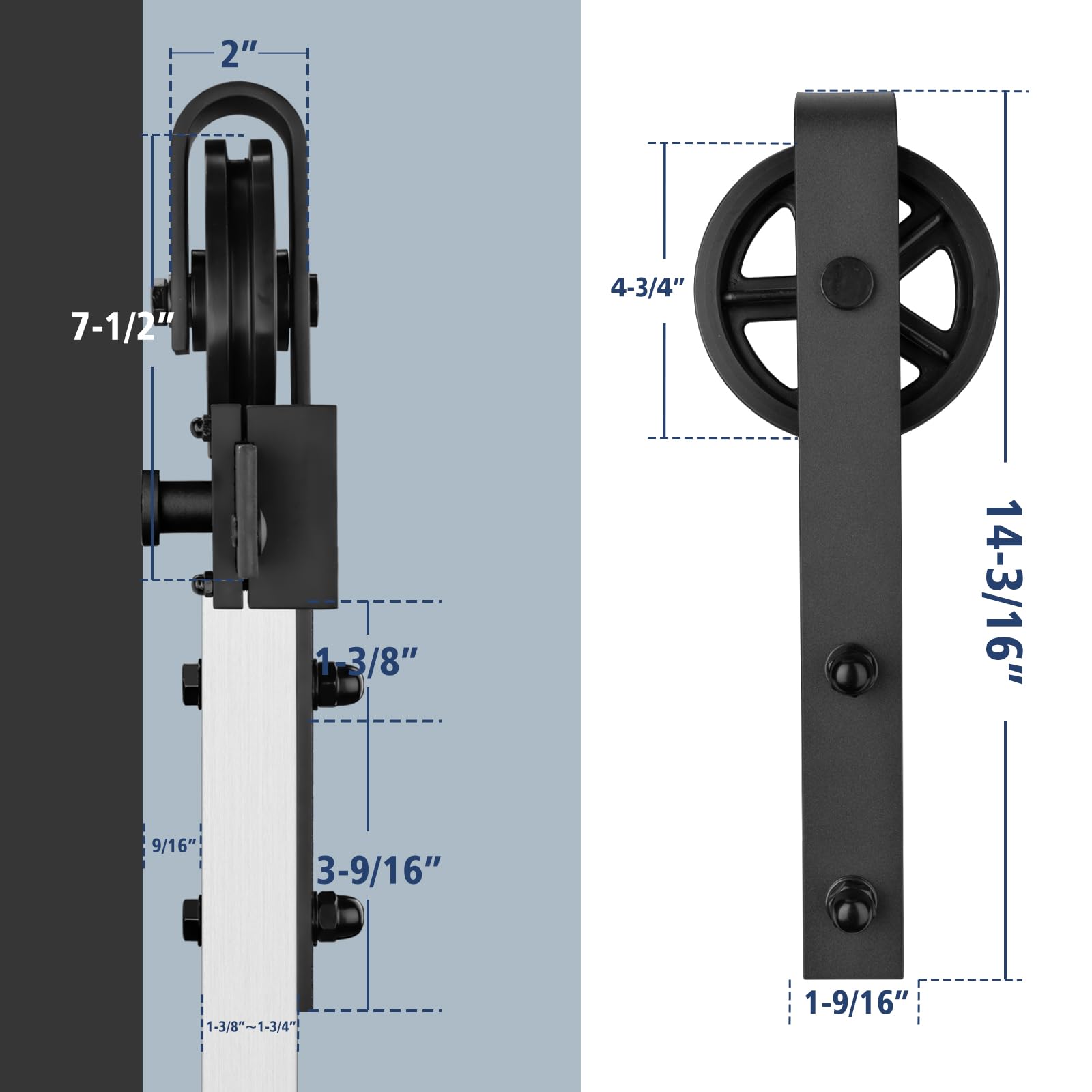 Kit de quincaillerie pour porte de grange coulissante simple 4FT, rouleau à grande roue à rayons noir basique, système de rail pour porte de grange