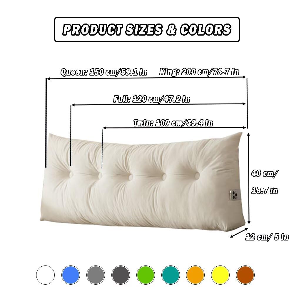 cnsmak Triangular Wedge Headboard Pillows Twin XL Dorm Headboard Pillow Long Backrest Positioning Support Reading Bolster Pillow with Side Pockets Wedge Pillow College Dorm Room Essentials
