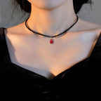 MOKAVIKY 25 Pomegranate Pendant Necklace with Black Bead for Women Cute Fruit Novelty Jewelry