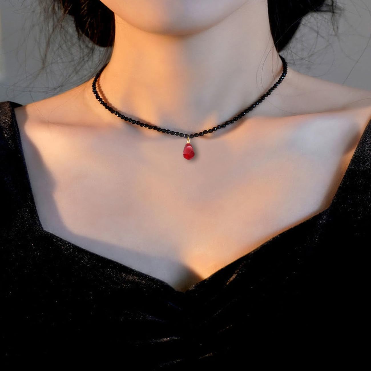 MOKAVIKY 25 Pomegranate Pendant Necklace with Black Bead for Women Cute Fruit Novelty Jewelry