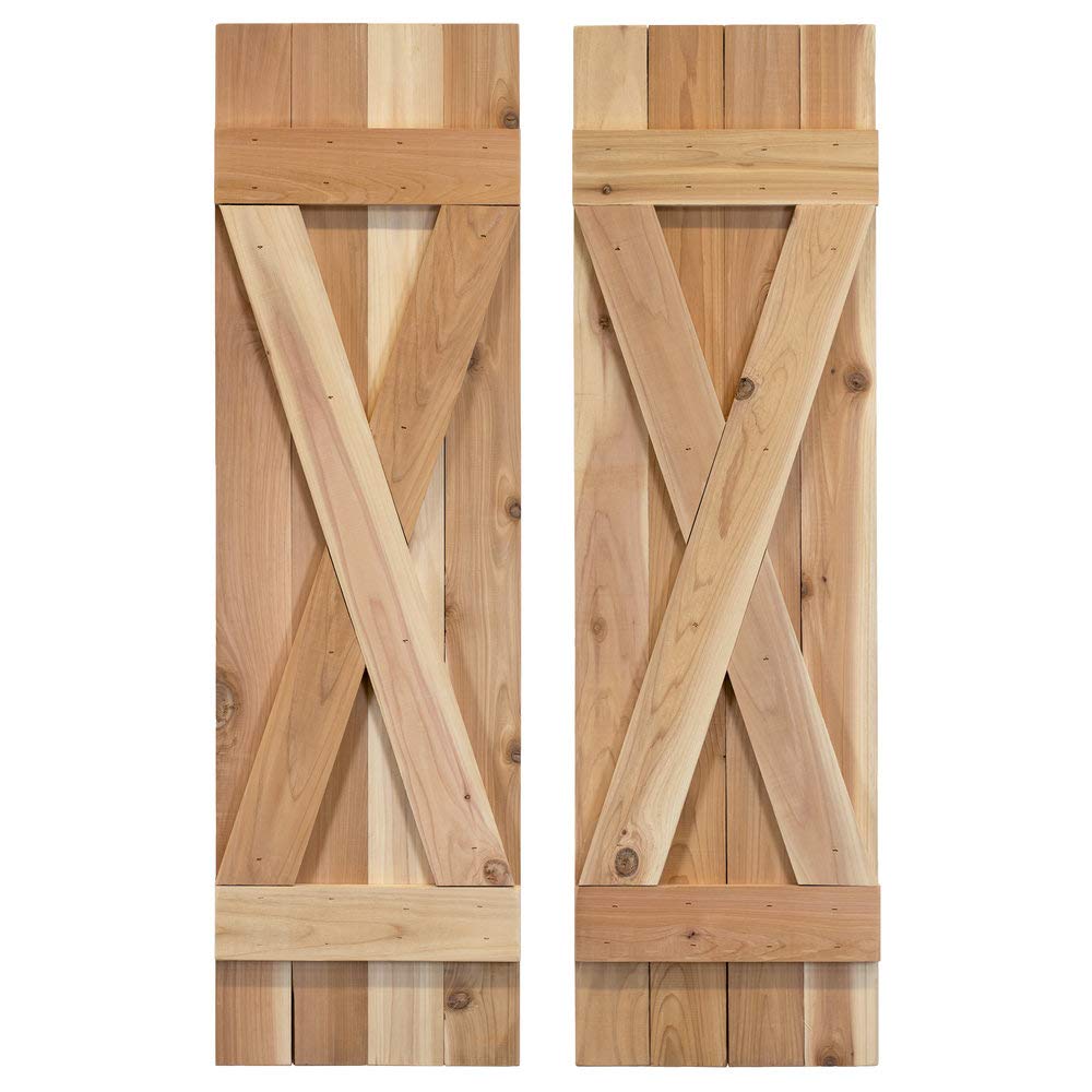 Dogberry 14 in. x 48 in. Unfinished X Board & Batten Exterior Shutters Pair