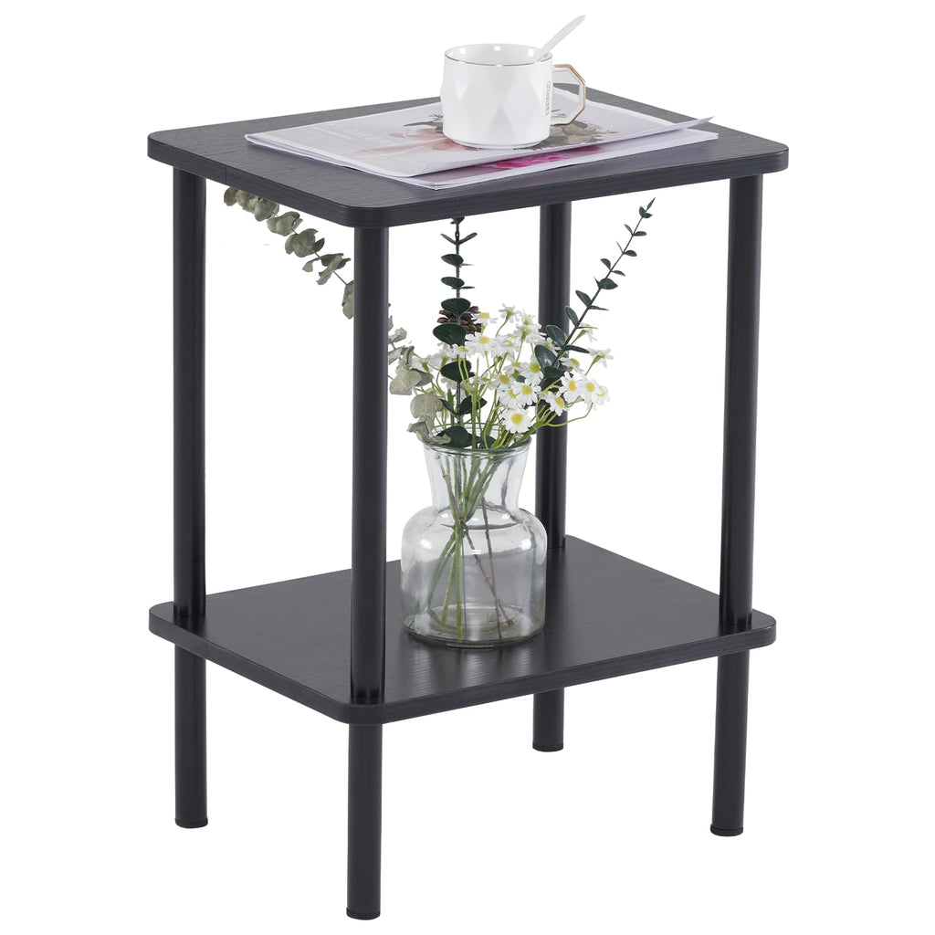 Apicizon 2 Tier End Table, Small Side Table with Solid Wood Legs, Boho Bedside Table with Storage Shelf, Nightstand for Small Spaces, Bedroom, Living Room, Entryway, Farmhouse, Easy Assembly, Natural