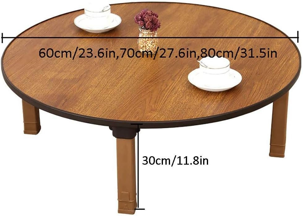 Round Folding Tea Coffee Table, Japanese-Style Low Table, Dining Table, Study Table, Small Desk, for Tatami Sitting On The Floor Bedroom Bay Window Tea Room (Size : 60x30cm)