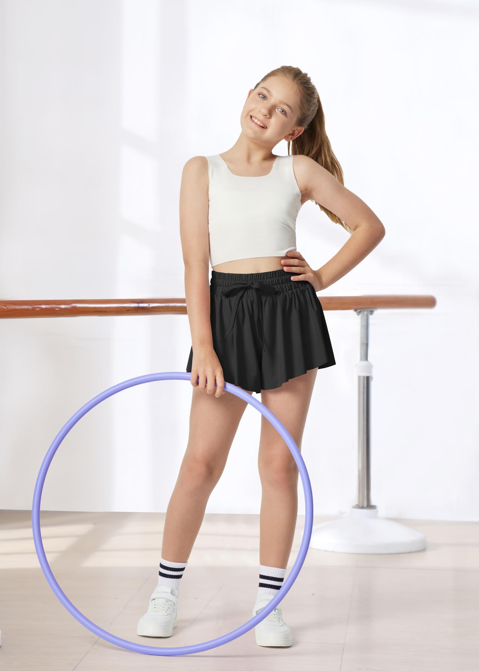 Ewedoos 2 i 1 Flowy Shorts Piger Sommerfugl Atletiske Shorts Størrelse 10-12 Søde Preppy Trendy Shorts Nederdel til Teen Piger Sort