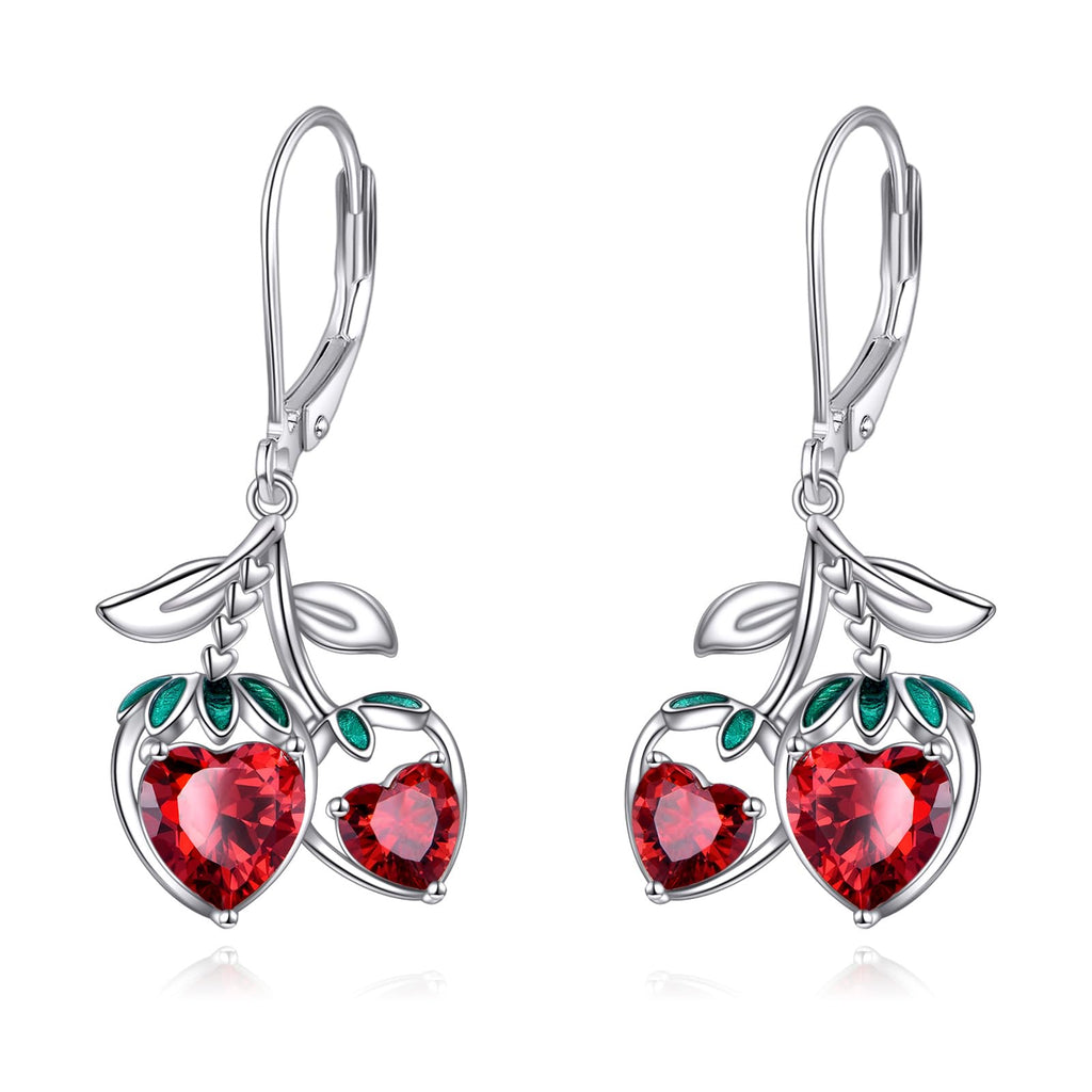 Fruit Earrings Sterling Silver Strawberry/Pomegranate/Cherry Dangle Drop Earrings Fruit Themed Jewelry Gift for Women Wife Mother