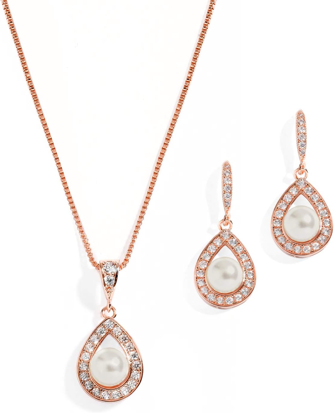 Mariell Pearl Necklace and Drop Earrings Wedding Jewelry Set for Brides, Bridesmaids, Birthday Gift